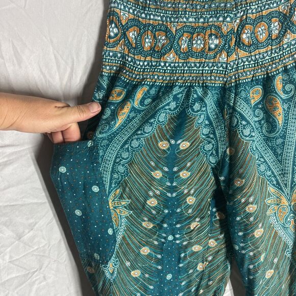 Happy Trunks Green with Paisley Design Genie/ Hippy Pants Size Medium 2 Pockets - Picture 7 of 9